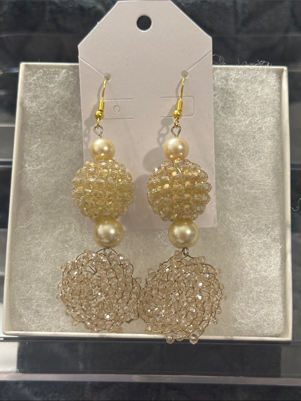 Handmade Gold Beaded Drop Earrings - Women Jewelry